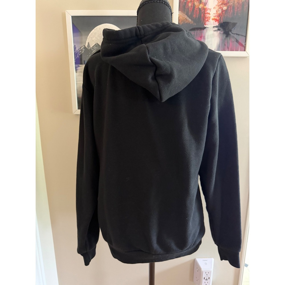 rue21 Womens Good Vibes Graphic Hoodie Black Checkered Sleeve Sweatshirt Small - Picture 2 of 3